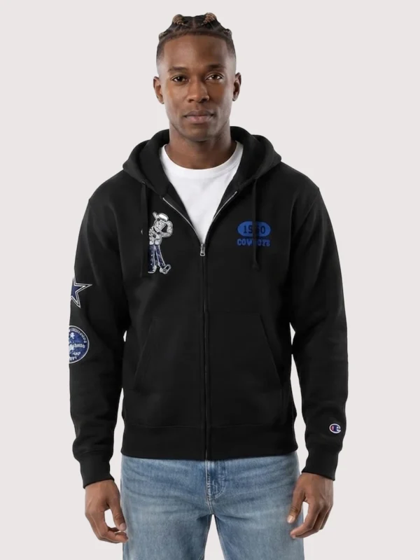 The American Wear Disney x Champion Dallas Cowboys Black Woody All-Star Full-Zip Black Fleece Hoodie