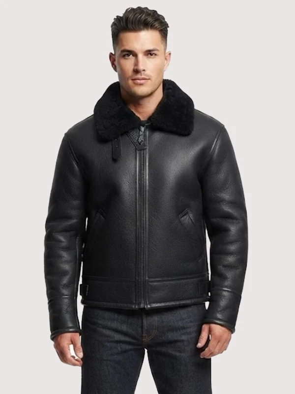 The American Wear Aviator B3 Shearling Black Sheepskin Leather Jacket for Mens