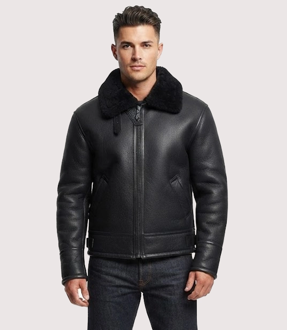 Mens B3 Aviator Black Shearling Leather Jacket