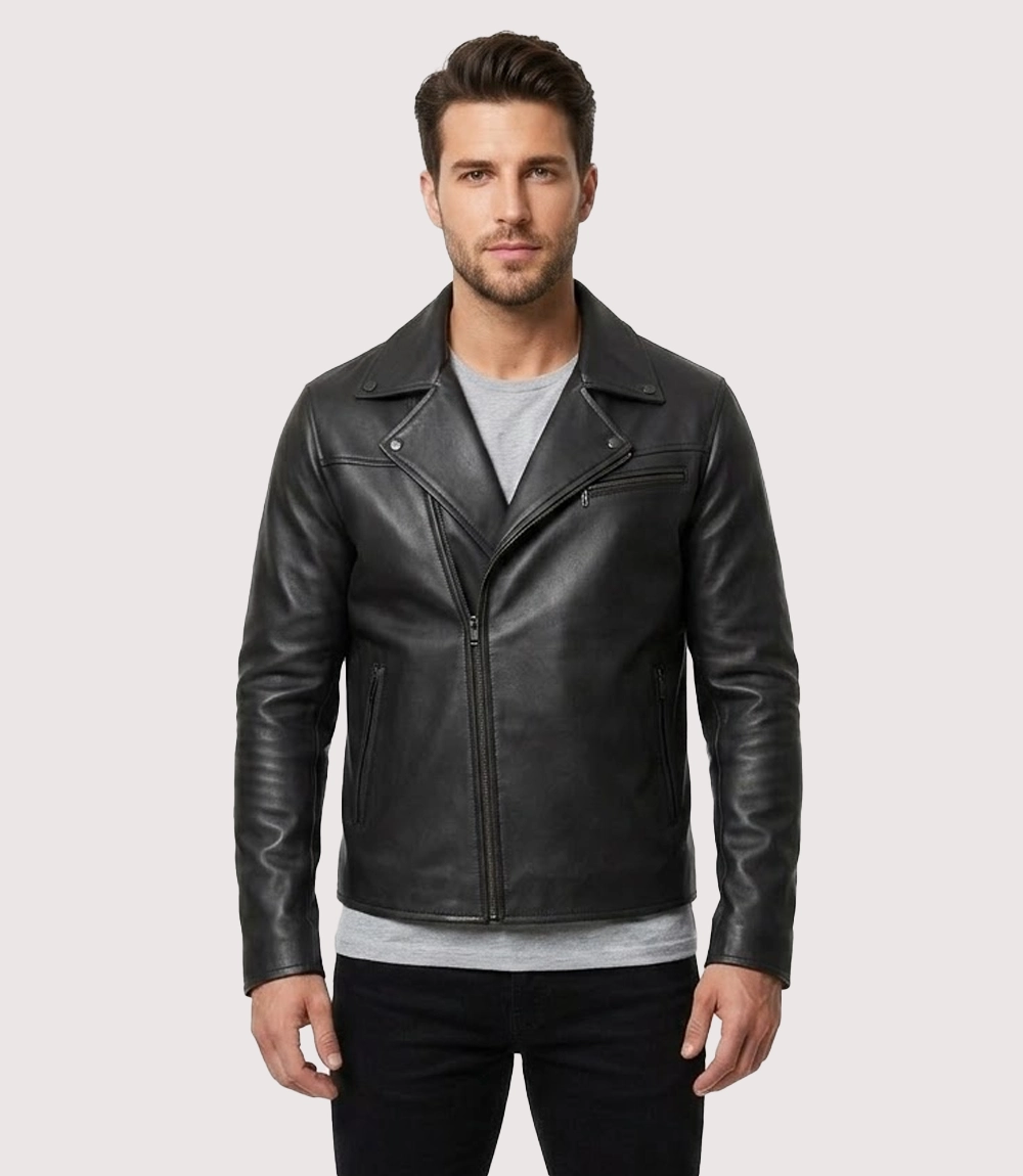 The American Wear Mens Black Classic Leather Jacket