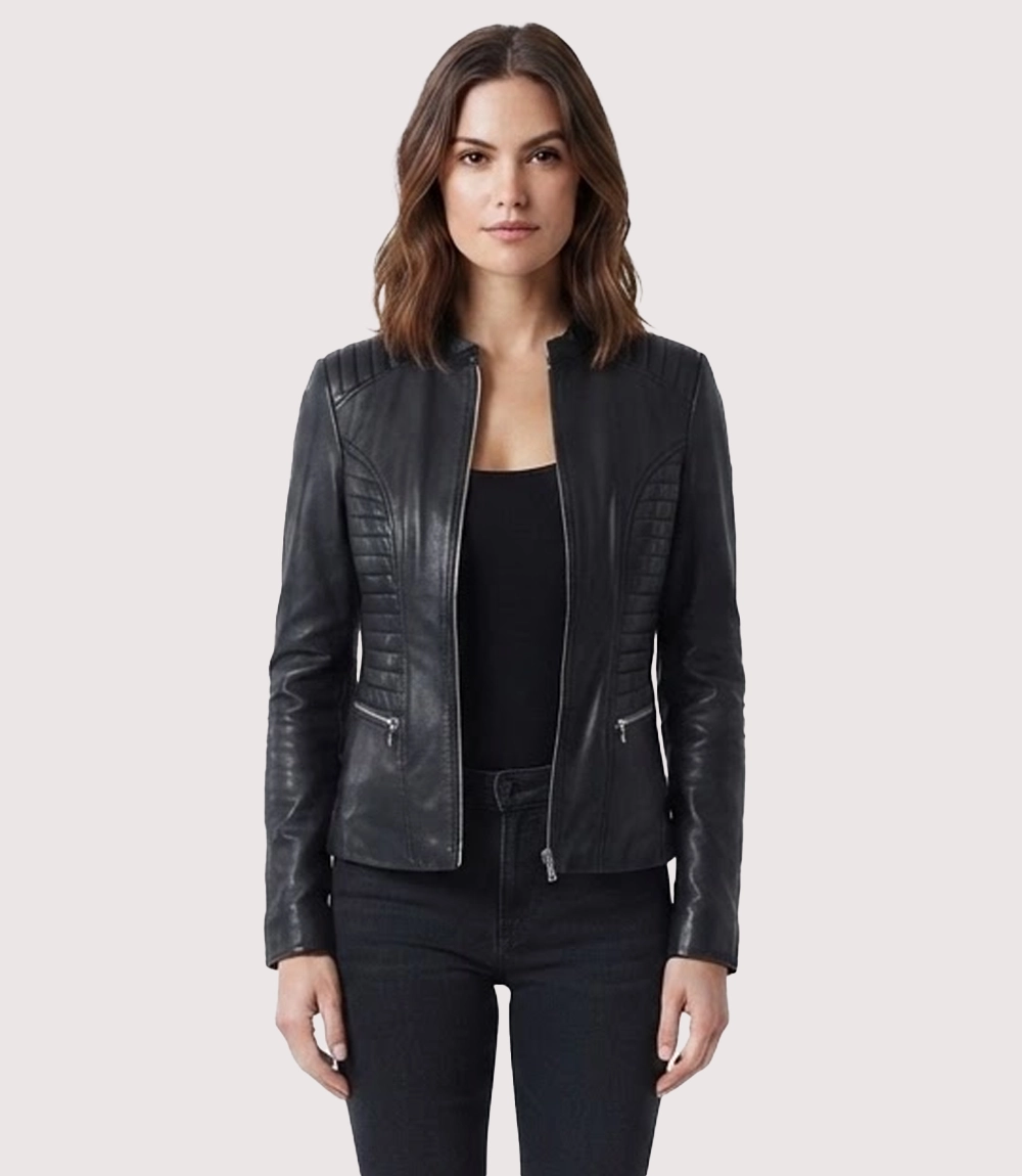 Womens Black Padded Leather Jacket