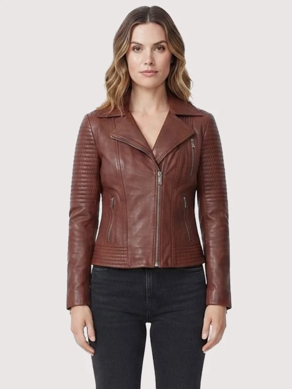 The American Wear Brown Motorcycle Leather Jacket For Womens