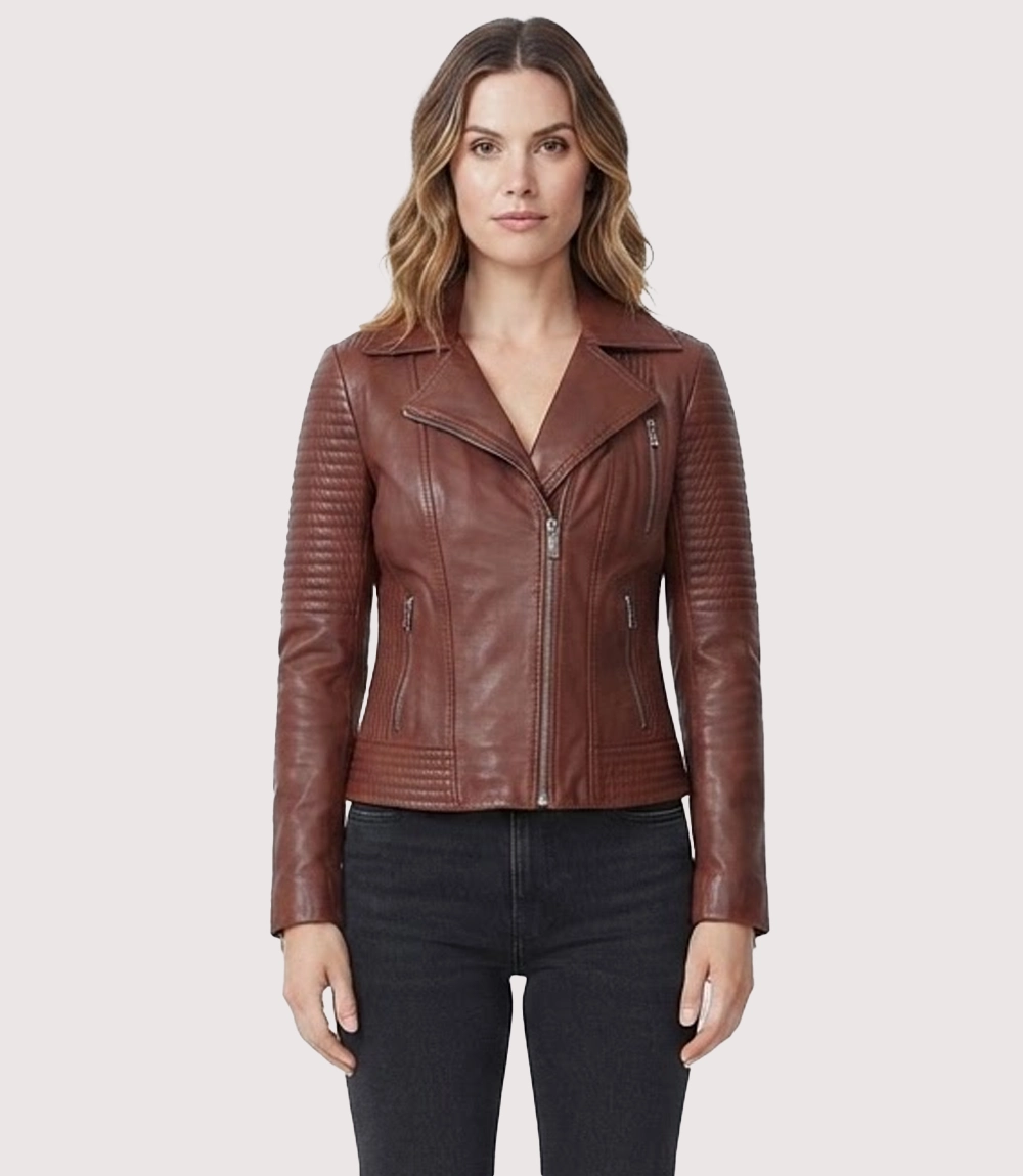 Womens Brown Biker Leather Jacket